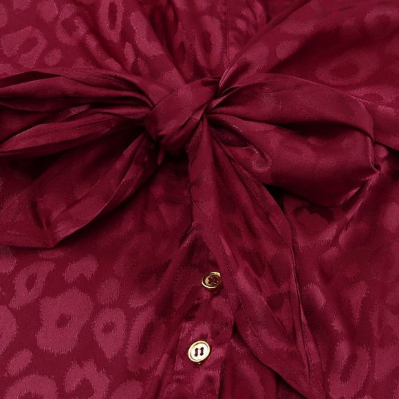 HOST PICK Red Burgundy Leopard Animal Pattern Tie Knot Satin Mini Dress Tunic L - Picture 11 of 11